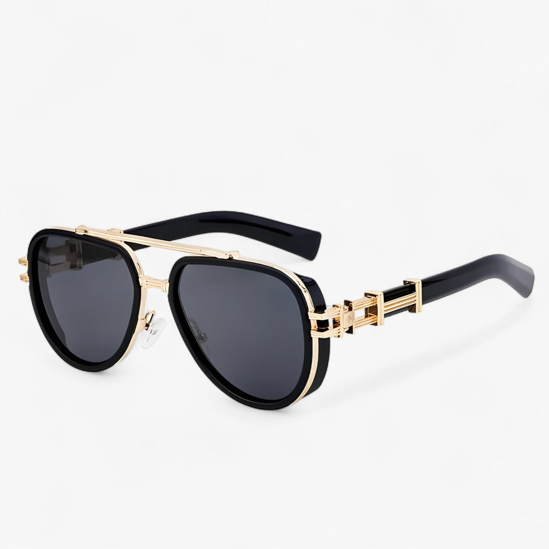 Oversized steampunk sunglasses with polarized lenses – Arclight-Black Gold Grey-State of Style