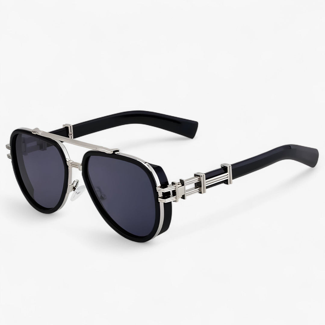 Oversized steampunk sunglasses with polarized lenses – Arclight-Black Silver Grey-State of Style