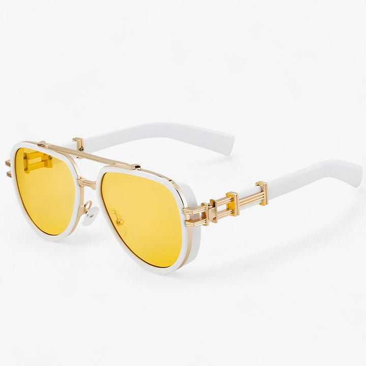 Oversized steampunk sunglasses with polarized lenses – Arclight-White Yellow Gold-State of Style