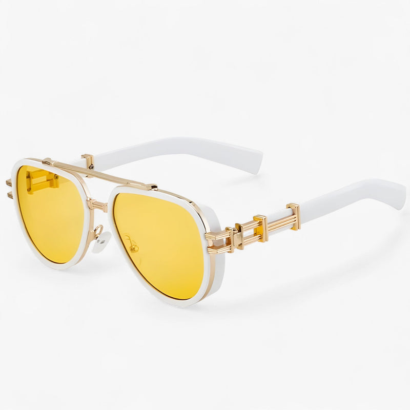 Oversized steampunk sunglasses with polarized lenses – Arclight-White Yellow Gold-State of Style