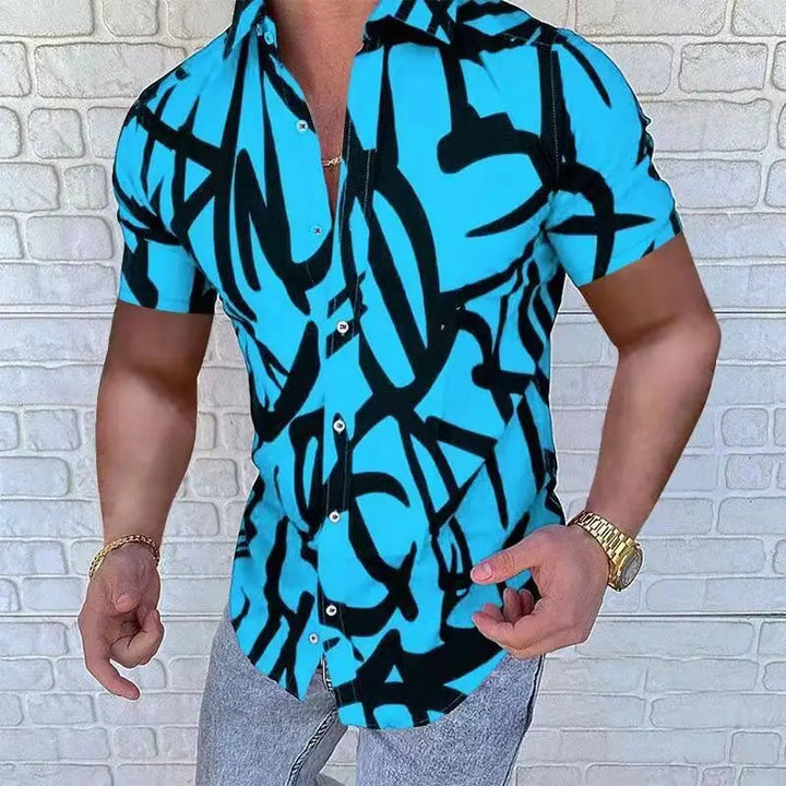 Oversized Striped Hawaiian Summer Shirt – Casual & Floral-Blue & Black-2XL-State of Style