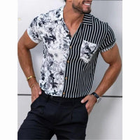 Oversized Striped Hawaiian Summer Shirt – Casual & Floral-Striped Black & White-2XL-State of Style
