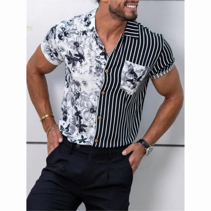Oversized Striped Hawaiian Summer Shirt – Casual & Floral-Striped Black & White-2XL-State of Style