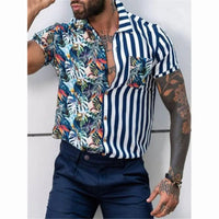 Oversized Striped Hawaiian Summer Shirt – Casual & Floral-Striped White & Dark Blue-2XL-State of Style