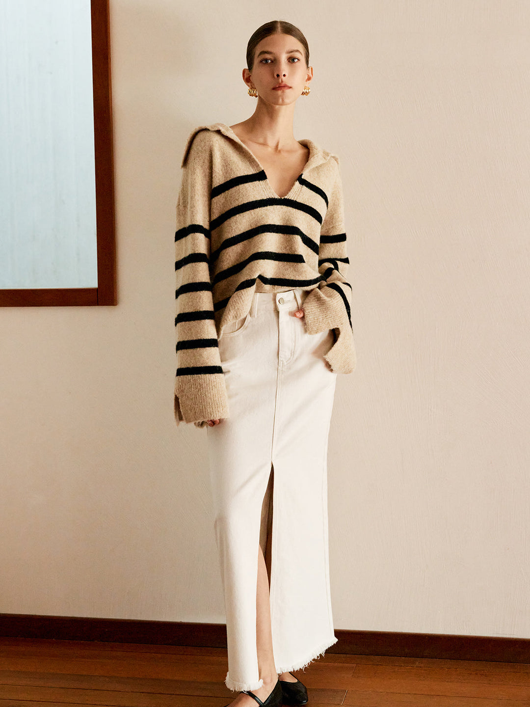 Oversized Striped Sweater for Women – Celina-Beige-XS-State of Style