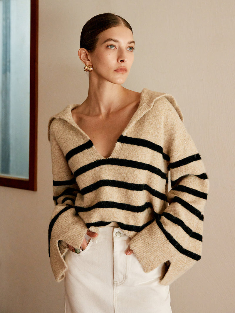 Oversized Striped Sweater for Women – Celina-Beige-XS-State of Style