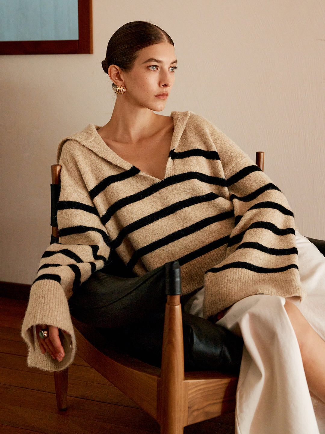 Oversized Striped Sweater for Women – Celina-Beige-XS-State of Style