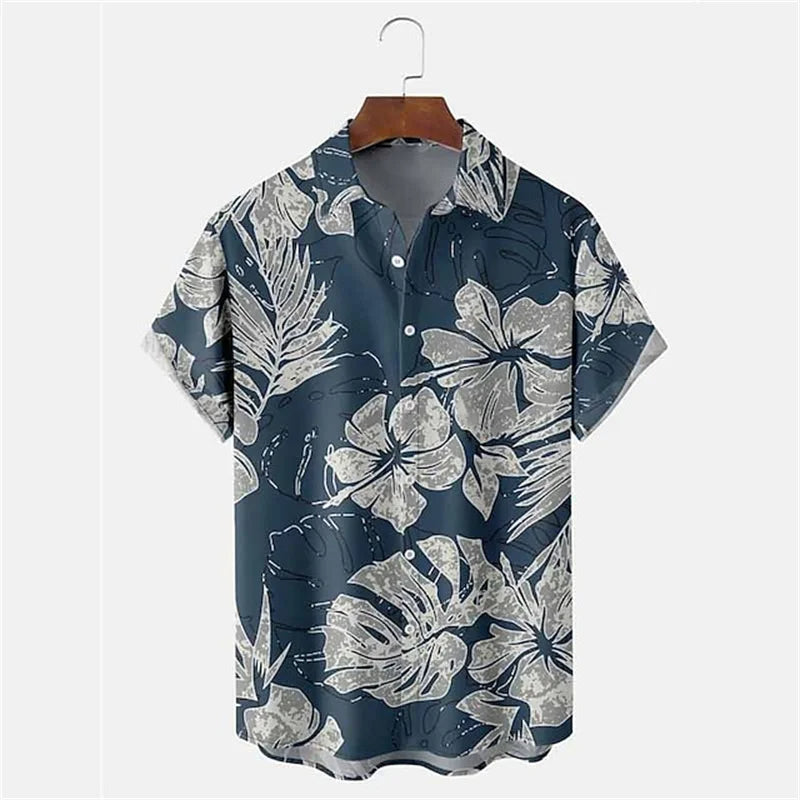 Oversized Top with Spring or Summer Island Print-Blue B-2XL-State of Style