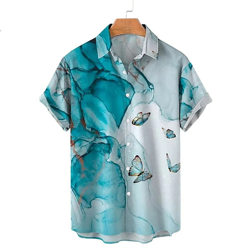 Oversized Top with Spring or Summer Island Print-Blue C-2XL-State of Style
