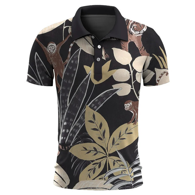 Oversized Tropical Paradise Polo-Black-2XL-State of Style