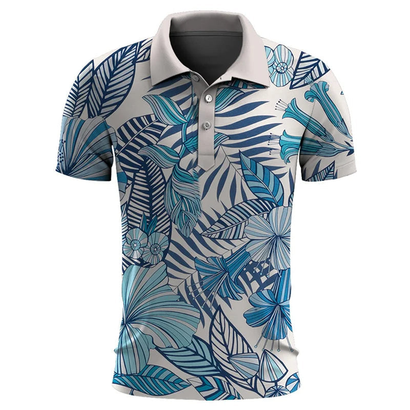 Oversized Tropical Paradise Polo-Blue-2XL-State of Style