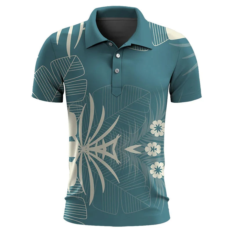 Oversized Tropical Paradise Polo-Blue Green-2XL-State of Style