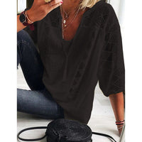 Oversized Tunic Shirt with 3/4 Sleeves-Black-L-State of Style