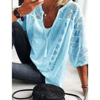 Oversized Tunic Shirt with 3/4 Sleeves-Blue-L-State of Style