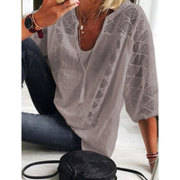 Oversized Tunic Shirt with 3/4 Sleeves-Grey-L-State of Style