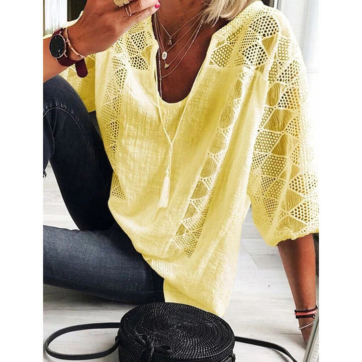 Oversized Tunic Shirt with 3/4 Sleeves-Yellow-L-State of Style