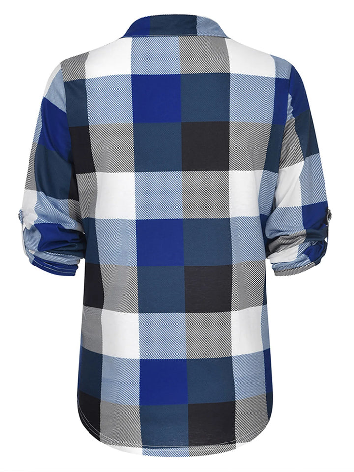 Oversized V-Neck Plaid Blouse – Stylish & Comfortable-Black-XL-State of Style