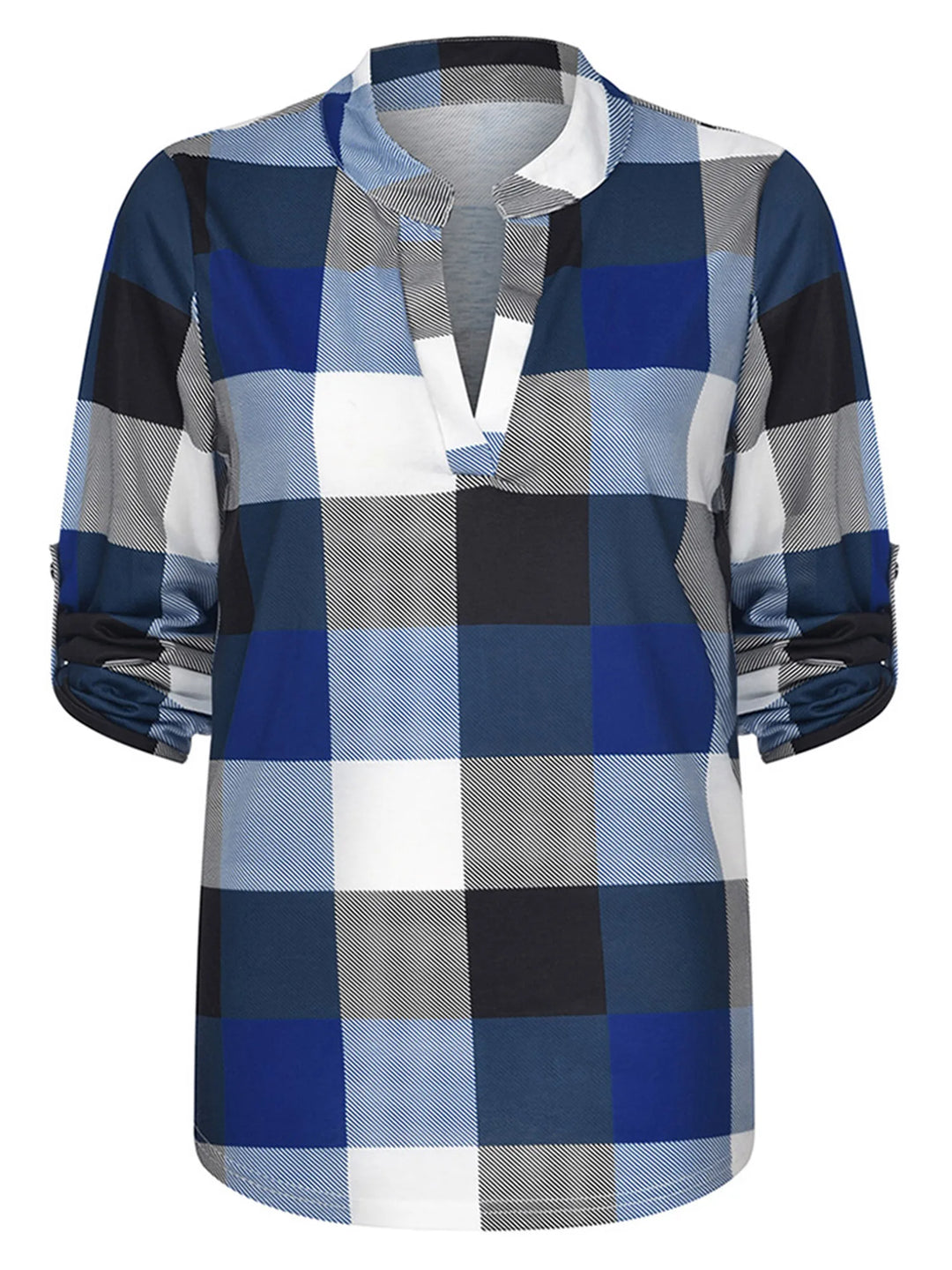 Oversized V-Neck Plaid Blouse – Stylish & Comfortable-Black-XL-State of Style