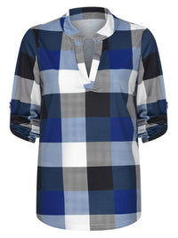 Oversized V-Neck Plaid Blouse – Stylish & Comfortable-Black-XL-State of Style