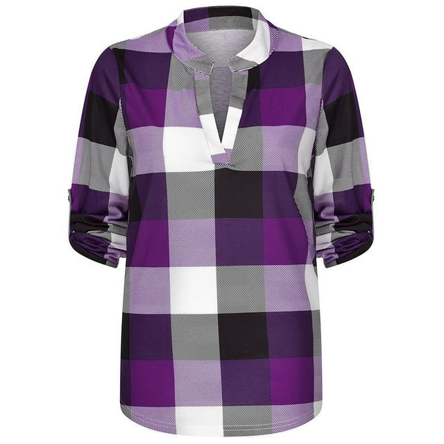 Oversized V-Neck Plaid Blouse – Stylish & Comfortable-Black-XL-State of Style