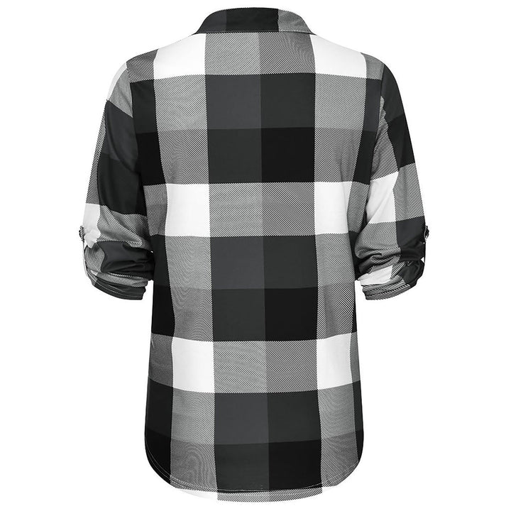 Oversized V-Neck Plaid Blouse – Stylish & Comfortable-Black-XL-State of Style