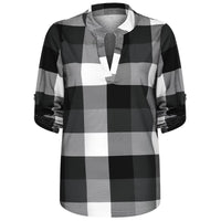 Oversized V-Neck Plaid Blouse – Stylish & Comfortable-Black-XL-State of Style