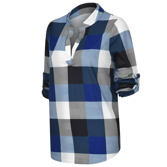 Oversized V-Neck Plaid Blouse – Stylish & Comfortable-Black-XL-State of Style