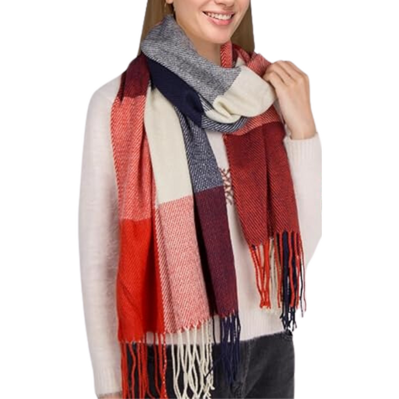 Oversized Winter Scarf - CozyPlaid-Black Red-State of Style