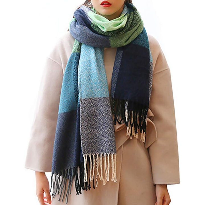 Oversized Winter Scarf - CozyPlaid-Green Blue-State of Style