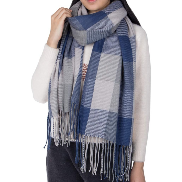 Oversized Winter Scarf - CozyPlaid-Grey Blue-State of Style