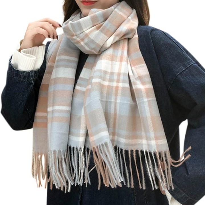 Oversized Winter Scarf - CozyPlaid-Khaki Blue-State of Style