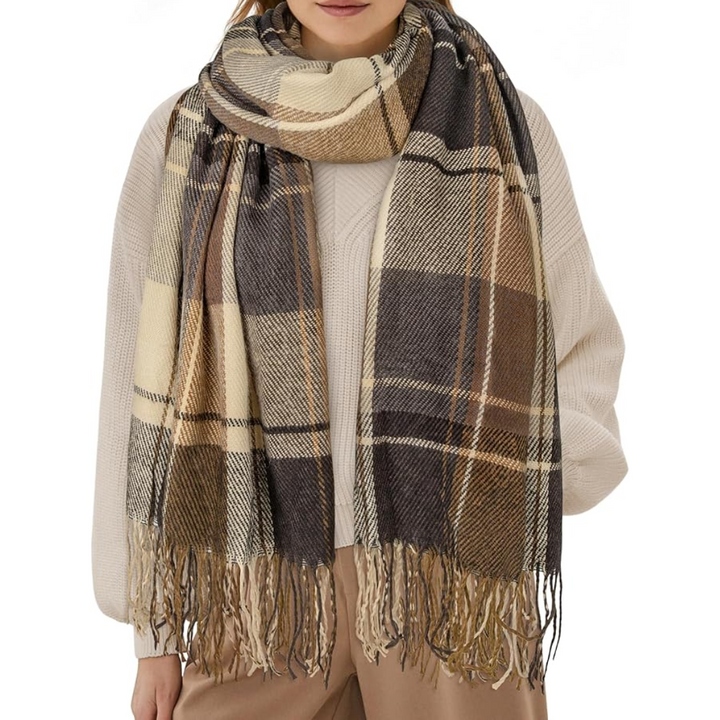Oversized Winter Scarf - CozyPlaid-Khaki Brown-State of Style