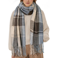 Oversized Winter Scarf - CozyPlaid-Light Brown Blue-State of Style