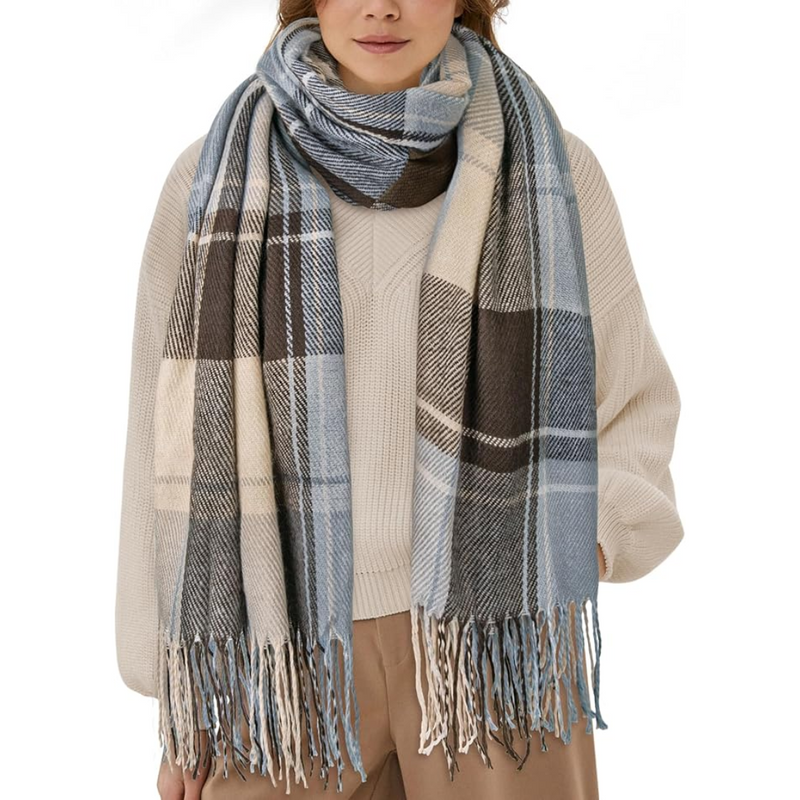Oversized Winter Scarf - CozyPlaid-Light Brown Blue-State of Style