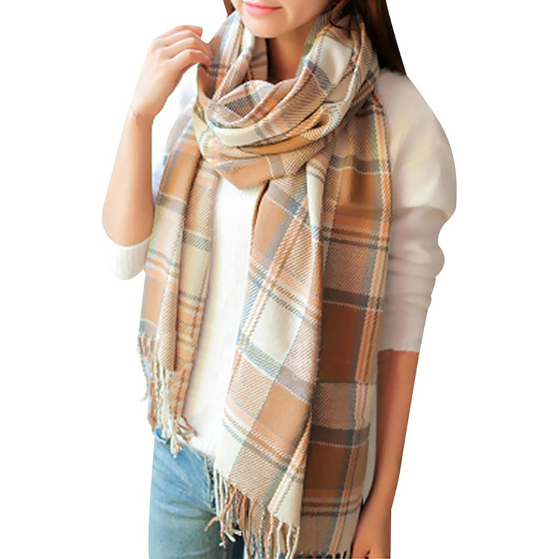 Oversized Winter Scarf - CozyPlaid-Light brown-State of Style