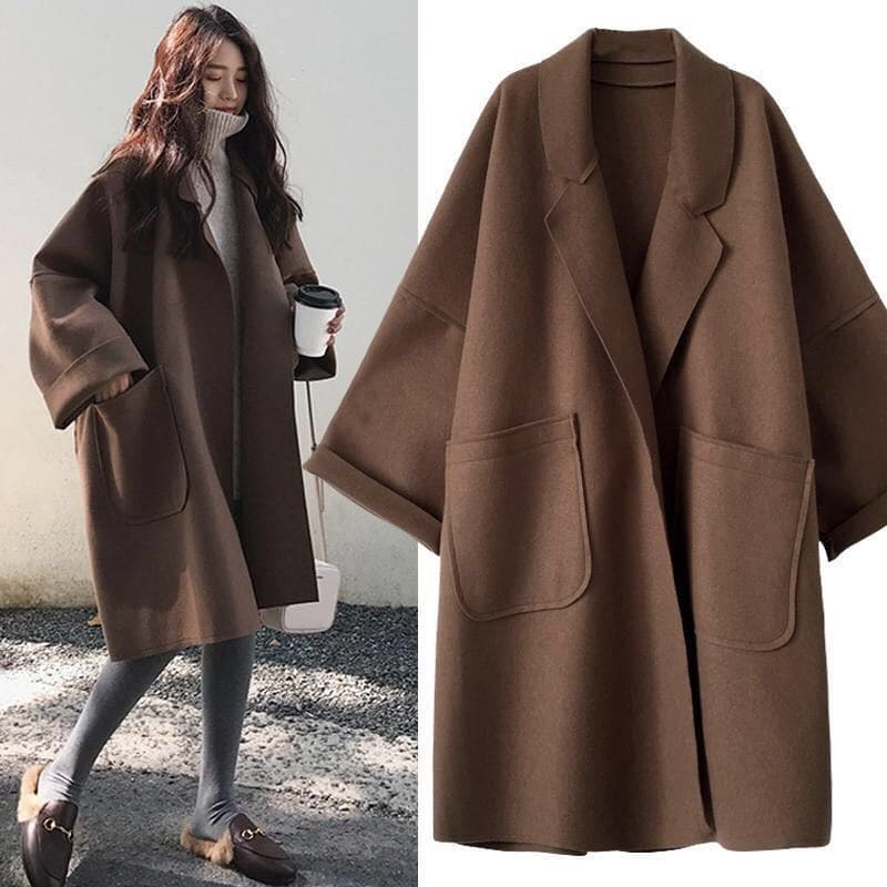 Oversized Wool Blend Trench Coat - Aura-Coffee-S-State of Style
