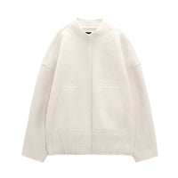 Oversized Wool Coat with Round Neck and Buttons - Selena-Beige-S-State of Style