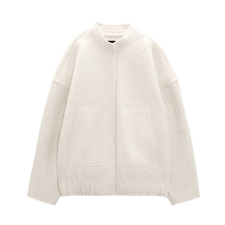 Oversized Wool Coat with Round Neck and Buttons - Selena-Beige-S-State of Style