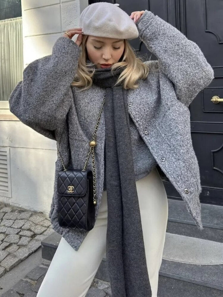Oversized Wool Coat with Round Neck and Buttons - Selena-Camel-S-State of Style