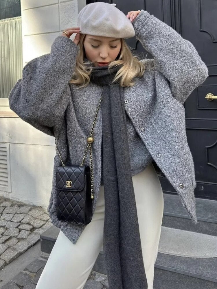 Oversized Wool Coat with Round Neck and Buttons - Selena-Camel-S-State of Style