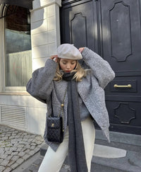 Oversized Wool Coat with Round Neck and Buttons - Selena-Camel-S-State of Style