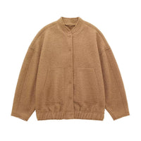Oversized Wool Coat with Round Neck and Buttons - Selena-Camel-S-State of Style