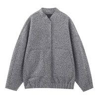 Oversized Wool Coat with Round Neck and Buttons - Selena-Grey-S-State of Style