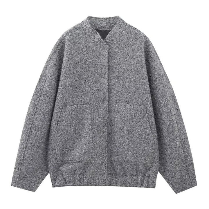 Oversized Wool Coat with Round Neck and Buttons - Selena-Grey-S-State of Style