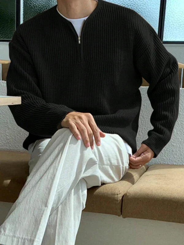 Oversized Zip-Up Jumper for Men - Havron-Black-S-State of Style