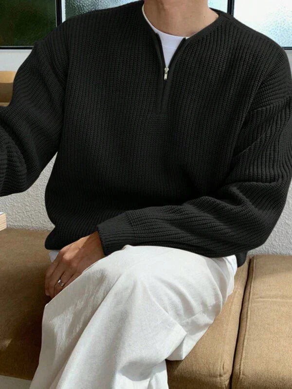 Oversized Zip-Up Jumper for Men - Havron-Black-S-State of Style