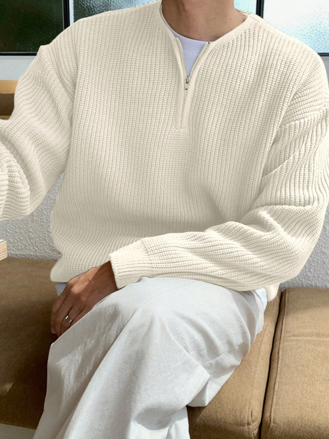 Oversized Zip-Up Jumper for Men - Havron-White-S-State of Style