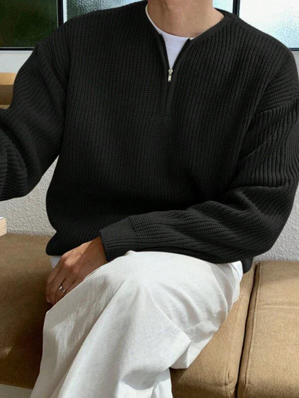 Oversized Zip-Up Sweater for Men - Havron-Black-S-State of Style