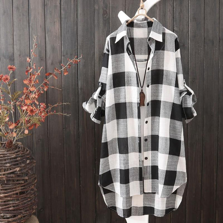 OversizedShirt – Relaxed Fit Women's Blouse with Modern Style-Black and White Checkered-S-State of Style