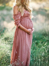 Flowy Off-Shoulder Maxi Maternity Dress